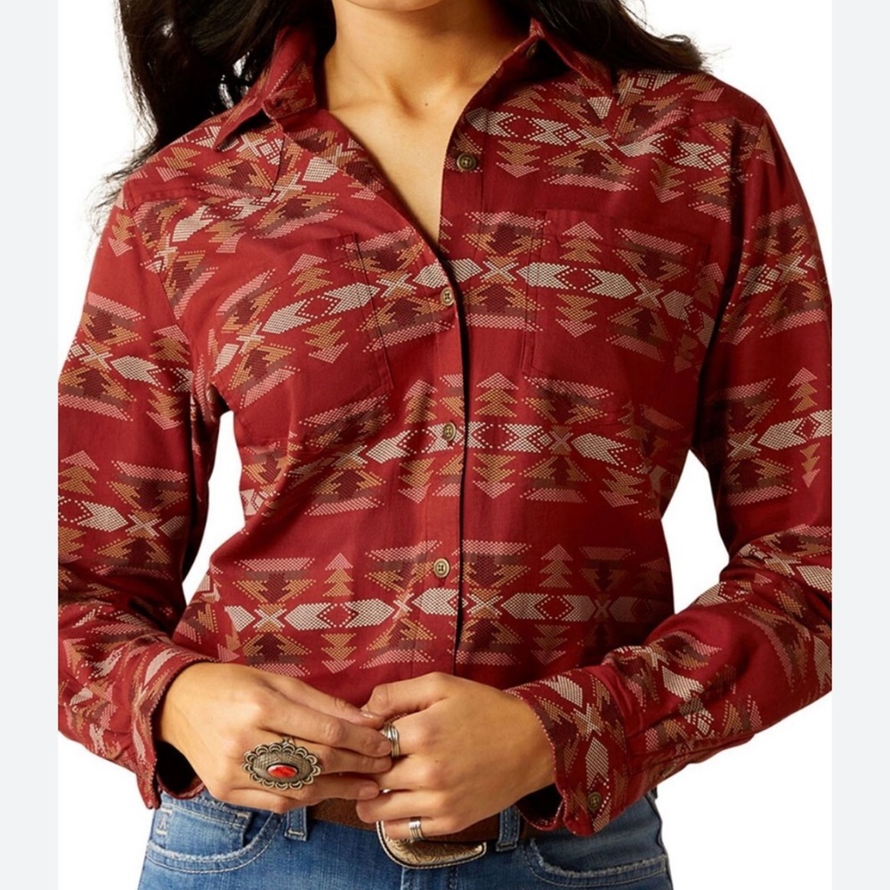 Ariat Burgundy Geometric Billie Jean Long Sleeve Button-Up Shirt